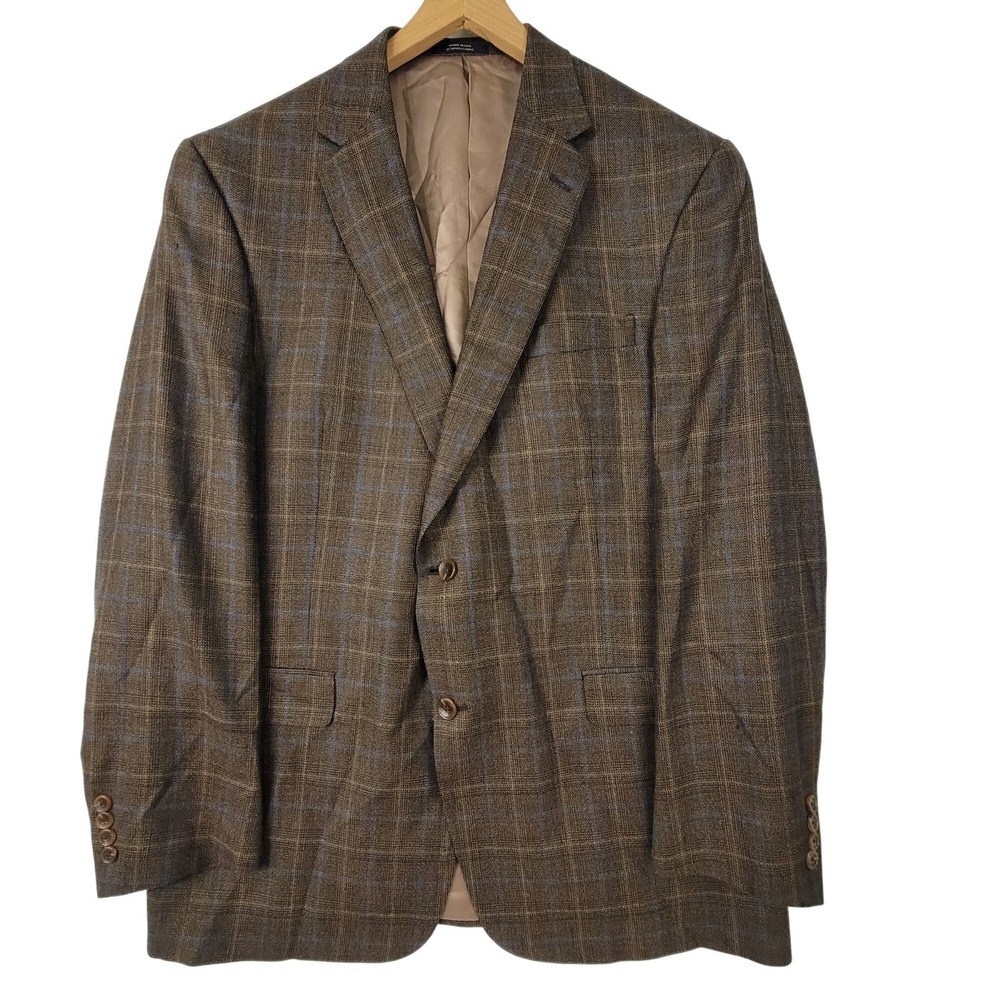Hart Schaffner Marx Gold Trumpeter Brown Plaid Sport Coat Jacket USA Size 46L